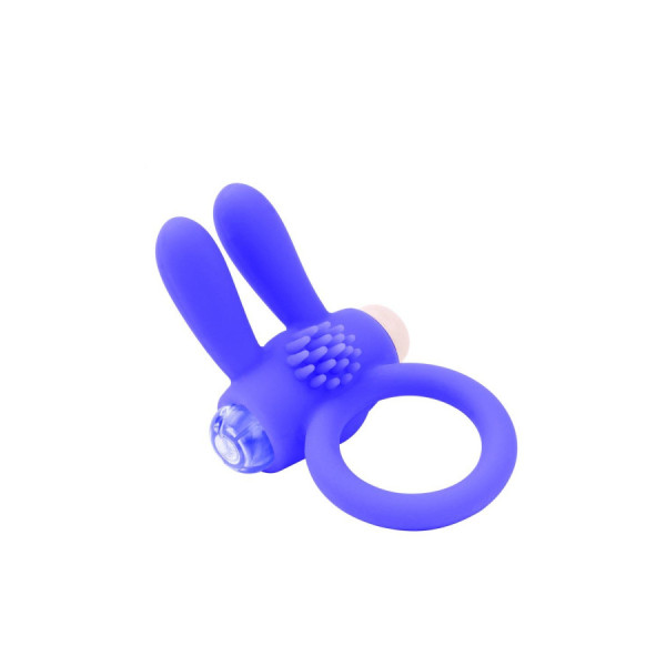 Anneau vibrant silicone bleu avec oreilles de lapin 